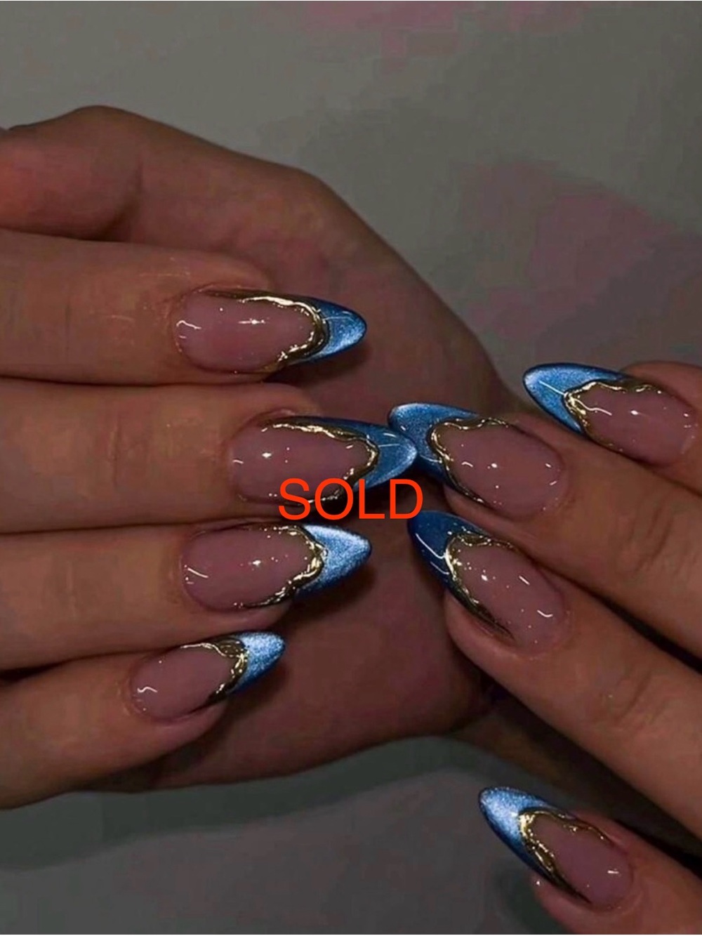 Metallic Blue & Gold Accent Press-On Nails for Women